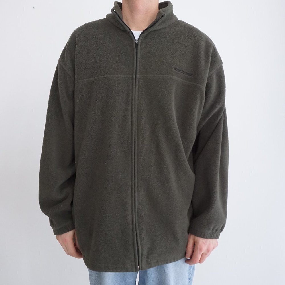 Vintage '90S Winchester Sportsman Hunter Green Fleece Zip Up Sweater 2XL
